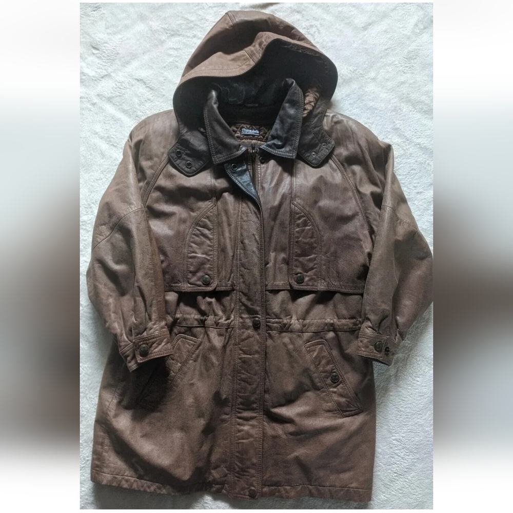 Wilsons Adventure Bound Leather Long Jacket Mens Large Brown Thinsulate Lined